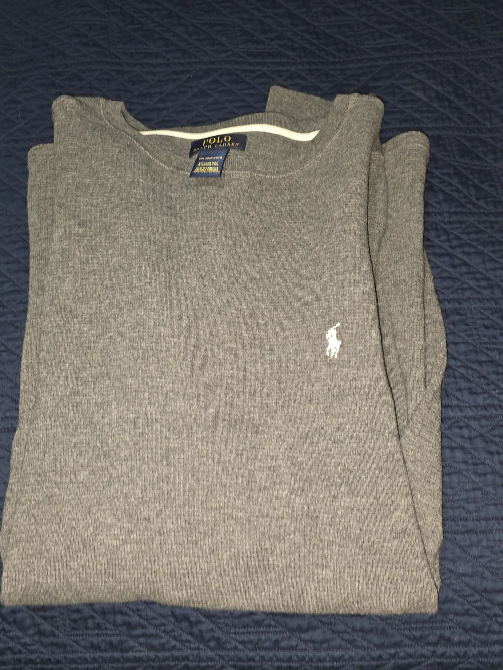 2XL VINTAGE Champion Men's Long Sleeve WAFFLE THERMAL Gray White Emblem
